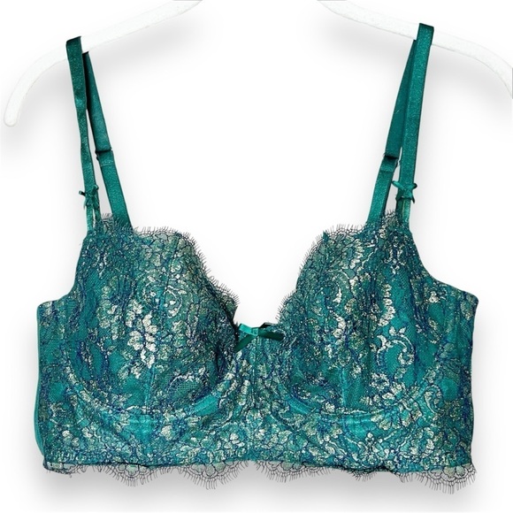 Victoria’s Secret Dream Angels Push-up Without Padding Bra 36D green lace sheer - Picture 1 of 9